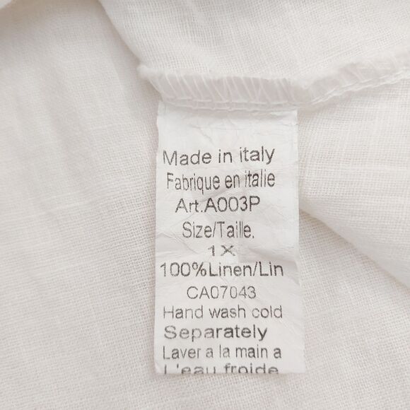 Lungo Larno Dress Womens 1X White Linen Long Sleeve Relaxed Fit Italy Beach - Picture 9 of 12